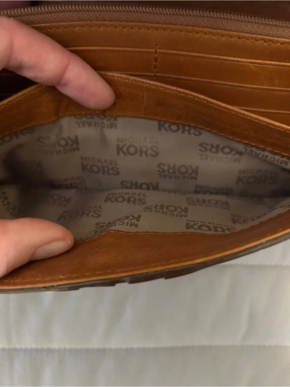 Michael Kors Stud-Accent Tan Leather Crossbody Wallet
